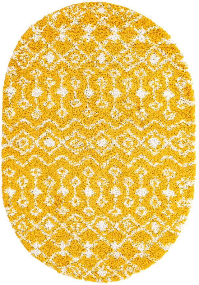 Yellow 4' 1 x 6' 1 Moroccan Trellis Shag Oval Area Rug Thick Soft Touch Fluffy & Plush Shaggy Pile 100% Polypropylene Geometric Traditional Carpet for Sale at Rug Engine