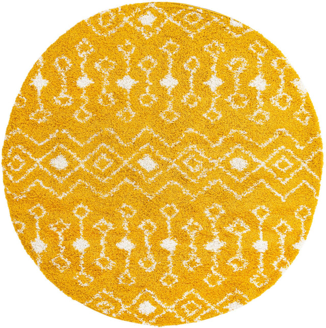 Yellow 7' 10 x 7' 10 Moroccan Trellis Shag Round Area Rug Thick Soft Touch Fluffy & Plush Shaggy Pile 100% Polypropylene Geometric Traditional Carpet for Sale at Rug Engine