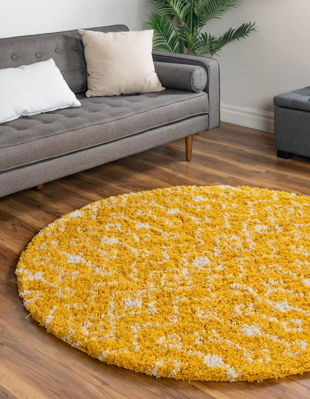 Yellow 5' 3 x 5' 3 Moroccan Trellis Shag Round Area Rug Thick Soft Touch Fluffy & Plush Shaggy Pile 100% Polypropylene Geometric Traditional Carpet for Sale at Rug Engine