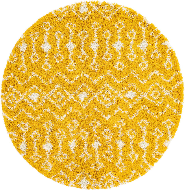 Yellow 5' 3 x 5' 3 Moroccan Trellis Shag Round Area Rug Thick Soft Touch Fluffy & Plush Shaggy Pile 100% Polypropylene Geometric Traditional Carpet for Sale at Rug Engine