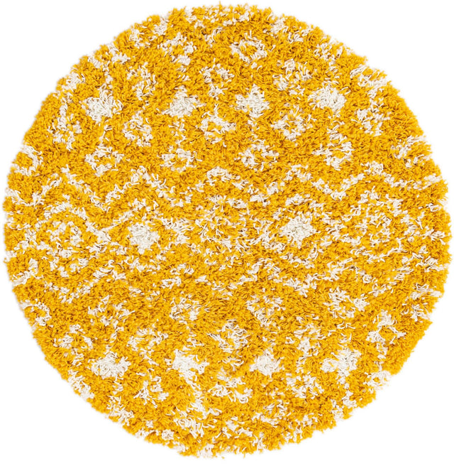 Yellow 3' 1 x 3' 1 Moroccan Trellis Shag Round Area Rug Thick Soft Touch Fluffy & Plush Shaggy Pile 100% Polypropylene Geometric Traditional Carpet for Sale at Rug Engine