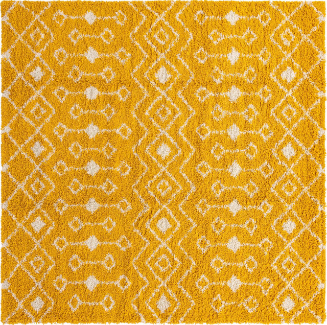 Yellow 10' x 10' Moroccan Trellis Shag Square Area Rug Thick Soft Touch Fluffy & Plush Shaggy Pile 100% Polypropylene Geometric Traditional Carpet for Sale at Rug Engine