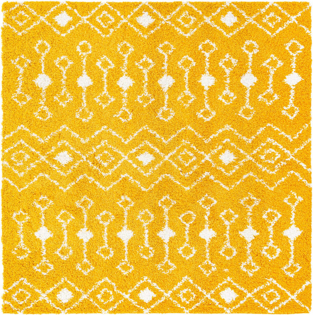 Yellow 7' 10 x 7' 10 Moroccan Trellis Shag Square Area Rug Thick Soft Touch Fluffy & Plush Shaggy Pile 100% Polypropylene Geometric Traditional Carpet for Sale at Rug Engine