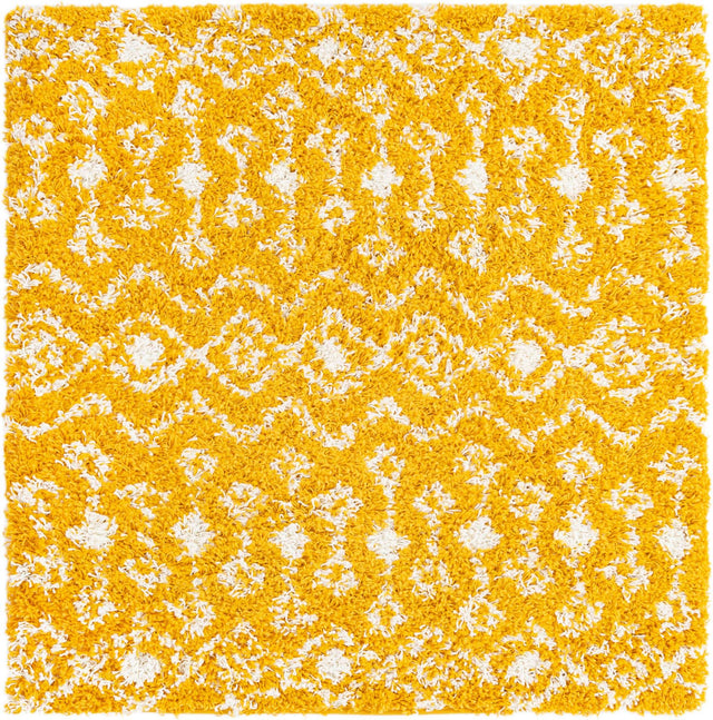 Yellow 4' 1 x 4' 1 Moroccan Trellis Shag Square Area Rug Thick Soft Touch Fluffy & Plush Shaggy Pile 100% Polypropylene Geometric Traditional Carpet for Sale at Rug Engine