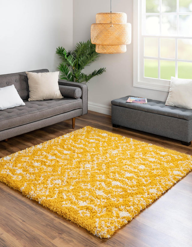 Yellow 4' 1 x 4' 1 Moroccan Trellis Shag Square Area Rug Thick Soft Touch Fluffy & Plush Shaggy Pile 100% Polypropylene Geometric Traditional Carpet for Sale at Rug Engine
