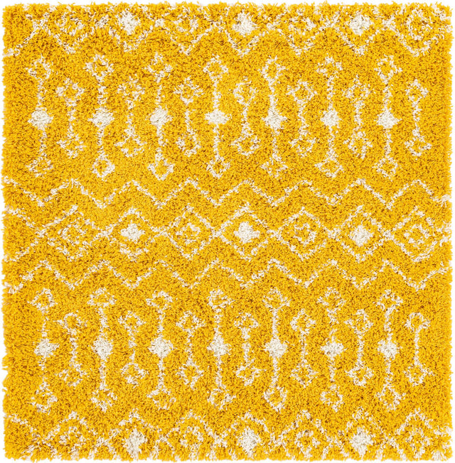 Yellow 5' 3 x 5' 3 Moroccan Trellis Shag Square Area Rug Thick Soft Touch Fluffy & Plush Shaggy Pile 100% Polypropylene Geometric Traditional Carpet for Sale at Rug Engine
