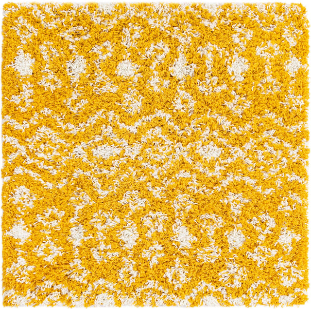 Yellow 3' 1 x 3' 1 Moroccan Trellis Shag Square Area Rug Thick Soft Touch Fluffy & Plush Shaggy Pile 100% Polypropylene Geometric Traditional Carpet for Sale at Rug Engine