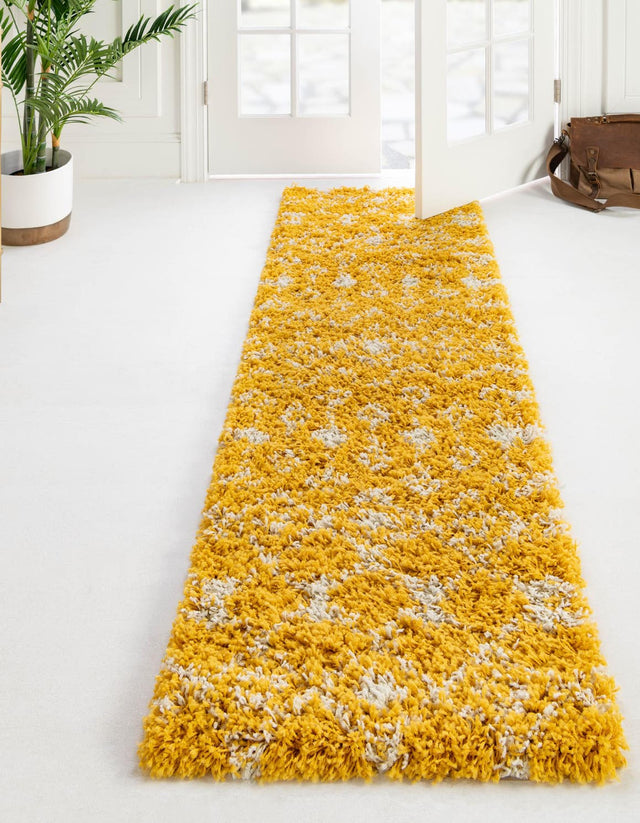 Yellow 2' x 6' 1 Moroccan Trellis Shag Runner Area Rug Thick Soft Touch Fluffy & Plush Shaggy Pile 100% Polypropylene Geometric Traditional Carpet for Sale at Rug Engine