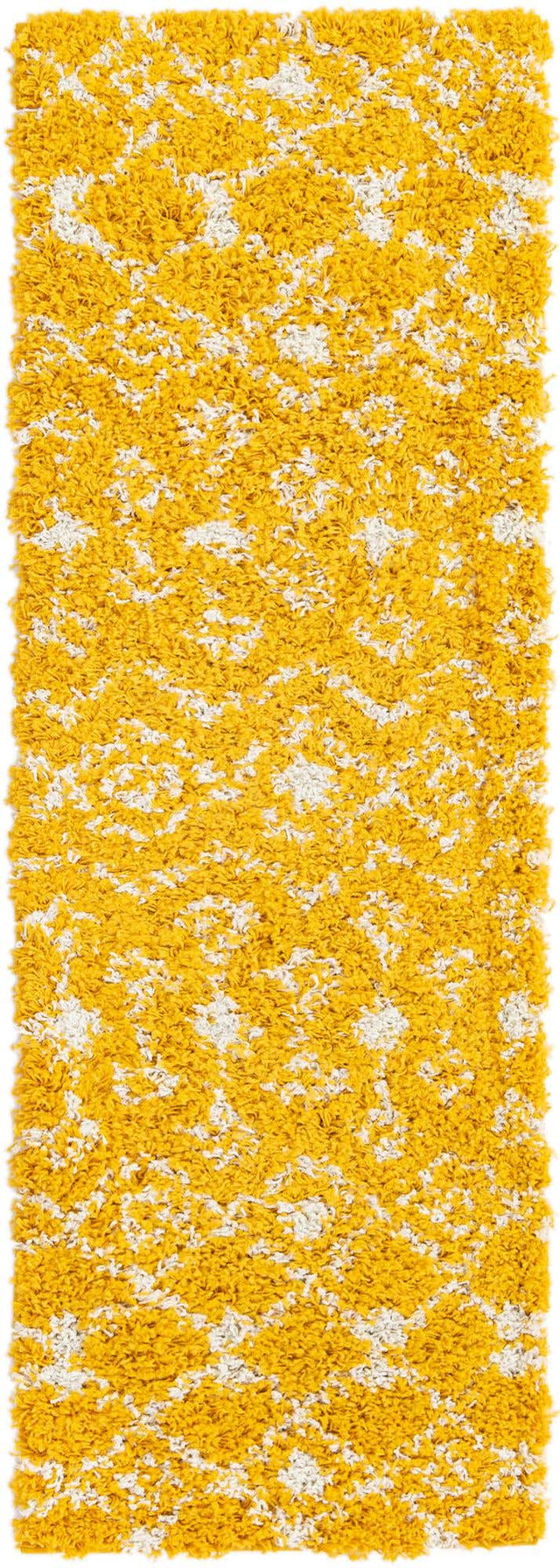 Yellow 2' x 6' 1 Moroccan Trellis Shag Runner Area Rug Thick Soft Touch Fluffy & Plush Shaggy Pile 100% Polypropylene Geometric Traditional Carpet for Sale at Rug Engine