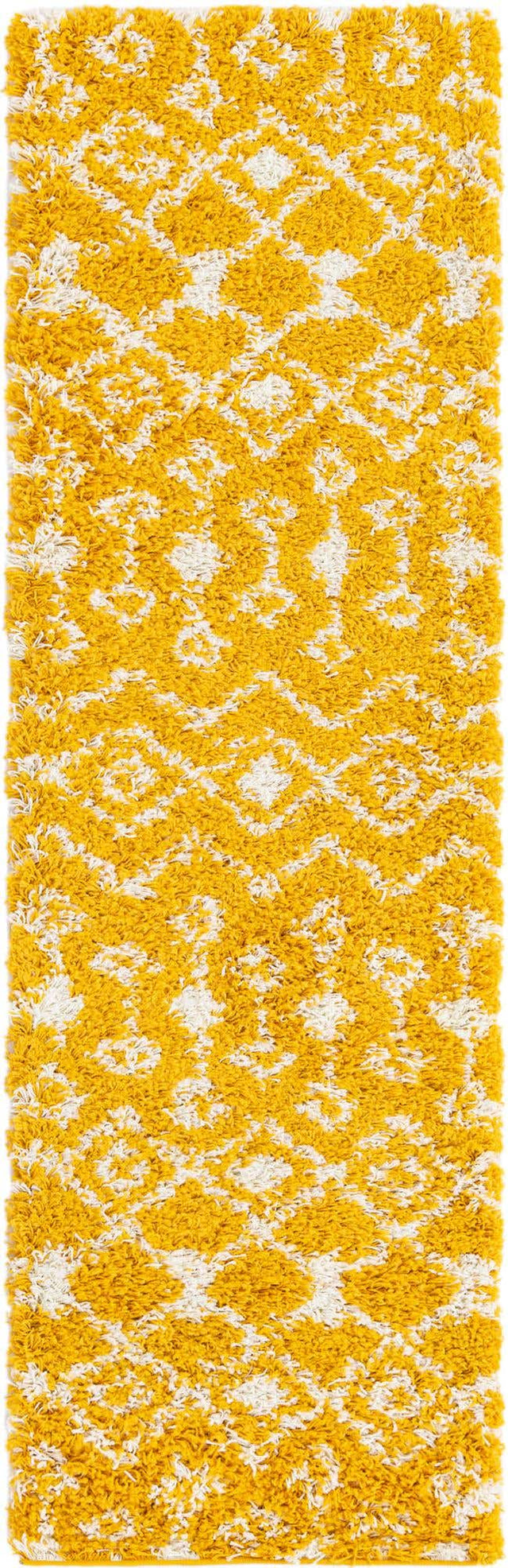 Yellow 2' x 7' 1 Moroccan Trellis Shag Runner Area Rug Thick Soft Touch Fluffy & Plush Shaggy Pile 100% Polypropylene Geometric Traditional Carpet for Sale at Rug Engine