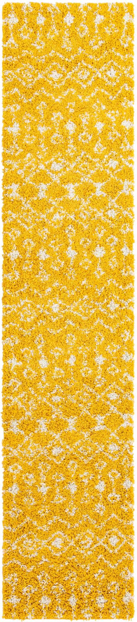 Yellow 2' 7 x 12' Moroccan Trellis Shag Runner Area Rug Thick Soft Touch Fluffy & Plush Shaggy Pile 100% Polypropylene Geometric Traditional Carpet for Sale at Rug Engine