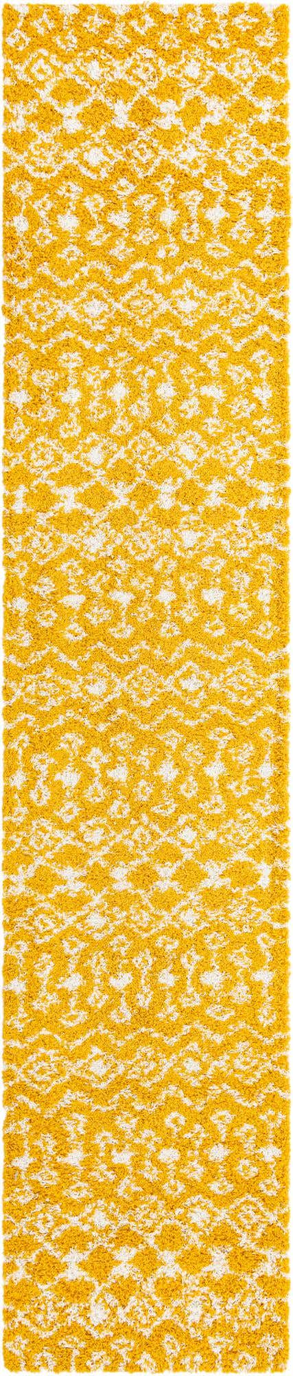Yellow 3' 3 x 16' 5 Moroccan Trellis Shag Runner Area Rug Thick Soft Touch Fluffy & Plush Shaggy Pile 100% Polypropylene Geometric Traditional Carpet for Sale at Rug Engine