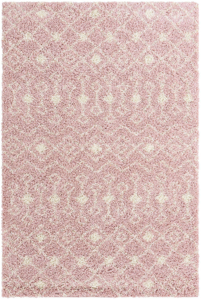 Light Pink 6' 1 x 9' Moroccan Trellis Shag Rectangle Area Rug Thick Soft Touch Fluffy & Plush Shaggy Pile 100% Polypropylene Geometric Traditional Carpet for Sale at Rug Engine