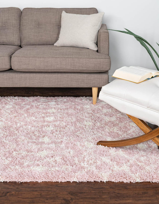 Light Pink 6' 1 x 9' Moroccan Trellis Shag Rectangle Area Rug Thick Soft Touch Fluffy & Plush Shaggy Pile 100% Polypropylene Geometric Traditional Carpet for Sale at Rug Engine