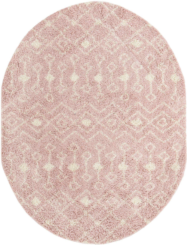 Light Pink 7' 10 x 10' Moroccan Trellis Shag Oval Area Rug Thick Soft Touch Fluffy & Plush Shaggy Pile 100% Polypropylene Geometric Traditional Carpet for Sale at Rug Engine