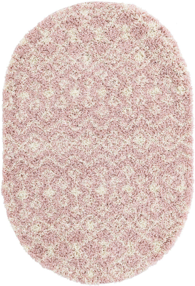 Light Pink 4' 1 x 6' 1 Moroccan Trellis Shag Oval Area Rug Thick Soft Touch Fluffy & Plush Shaggy Pile 100% Polypropylene Geometric Traditional Carpet for Sale at Rug Engine
