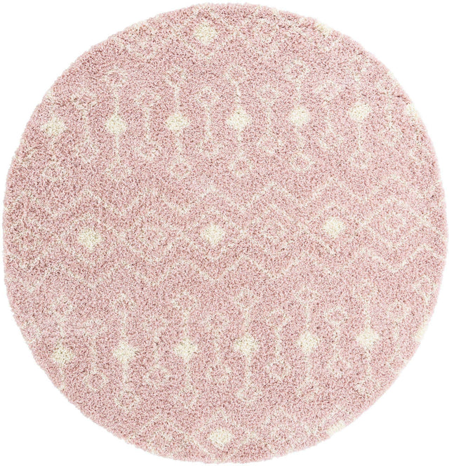 Light Pink 7' 10 x 7' 10 Moroccan Trellis Shag Round Area Rug Thick Soft Touch Fluffy & Plush Shaggy Pile 100% Polypropylene Geometric Traditional Carpet for Sale at Rug Engine