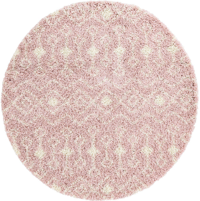 Light Pink 6' 1 x 6' 1 Moroccan Trellis Shag Round Area Rug Thick Soft Touch Fluffy & Plush Shaggy Pile 100% Polypropylene Geometric Traditional Carpet for Sale at Rug Engine