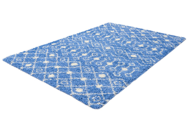 Periwinkle Blue 6' x 9' Moroccan Trellis Shag Rectangle Area Rug Thick Soft Touch Fluffy & Plush Shaggy Pile 100% Polypropylene Geometric Traditional Carpet for Sale at Rug Engine