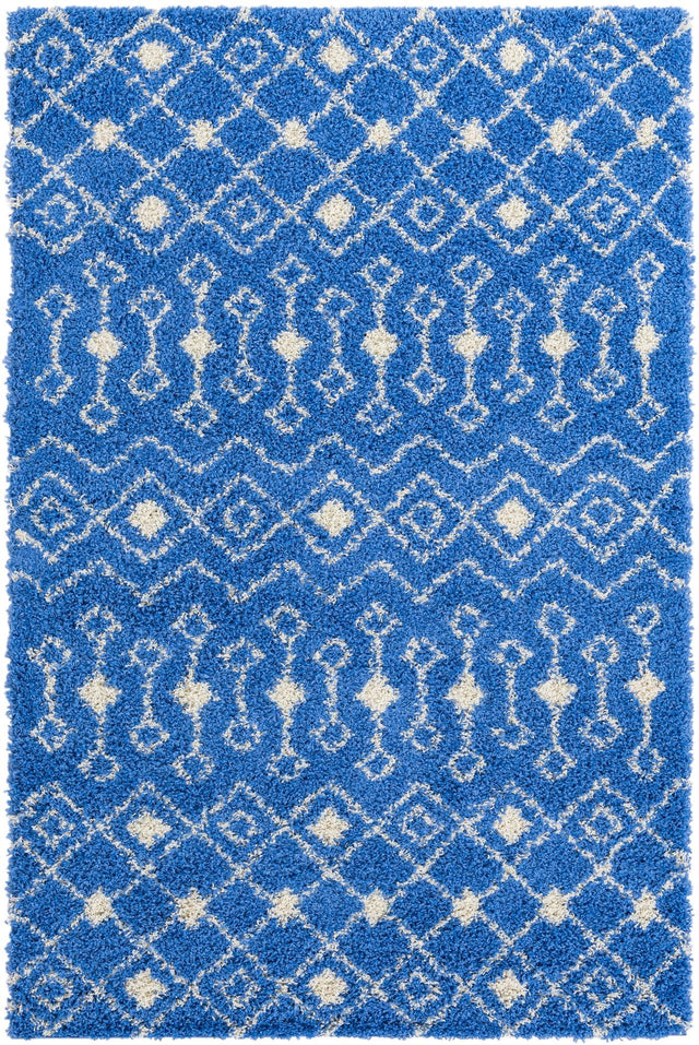 Periwinkle Blue 6' x 9' Moroccan Trellis Shag Rectangle Area Rug Thick Soft Touch Fluffy & Plush Shaggy Pile 100% Polypropylene Geometric Traditional Carpet for Sale at Rug Engine