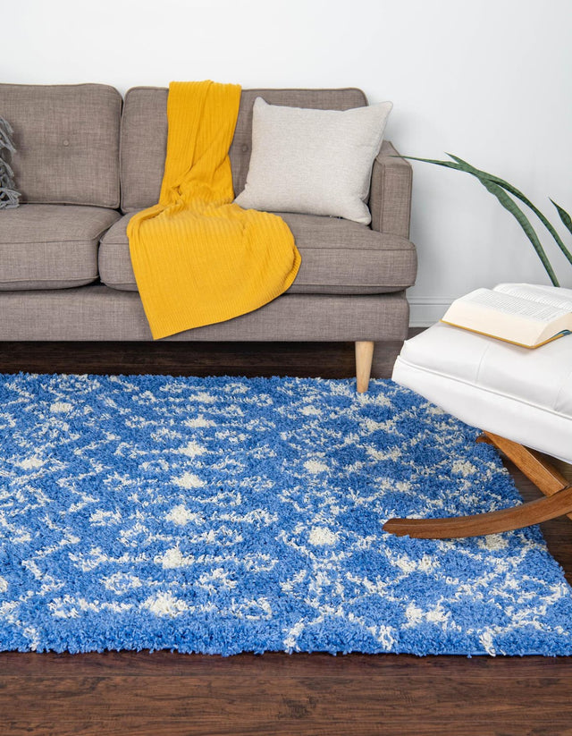 Periwinkle Blue 9' x 12' Moroccan Trellis Shag Rectangle Area Rug Thick Soft Touch Fluffy & Plush Shaggy Pile 100% Polypropylene Geometric Traditional Carpet for Sale at Rug Engine