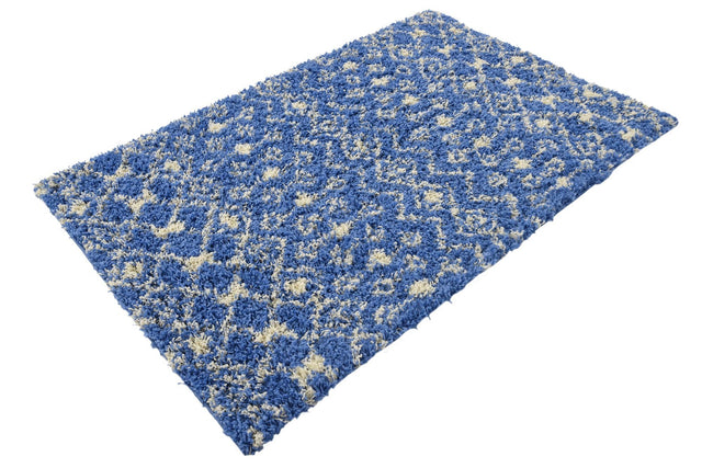 Periwinkle Blue 4' x 6' Moroccan Trellis Shag Rectangle Area Rug Thick Soft Touch Fluffy & Plush Shaggy Pile 100% Polypropylene Geometric Traditional Carpet for Sale at Rug Engine