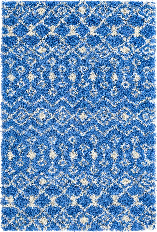 Periwinkle Blue 4' x 6' Moroccan Trellis Shag Rectangle Area Rug Thick Soft Touch Fluffy & Plush Shaggy Pile 100% Polypropylene Geometric Traditional Carpet for Sale at Rug Engine