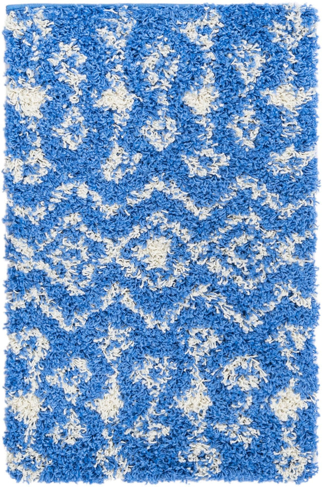 Periwinkle Blue 2' x 3' Moroccan Trellis Shag Rectangle Area Rug Thick Soft Touch Fluffy & Plush Shaggy Pile 100% Polypropylene Geometric Traditional Carpet for Sale at Rug Engine
