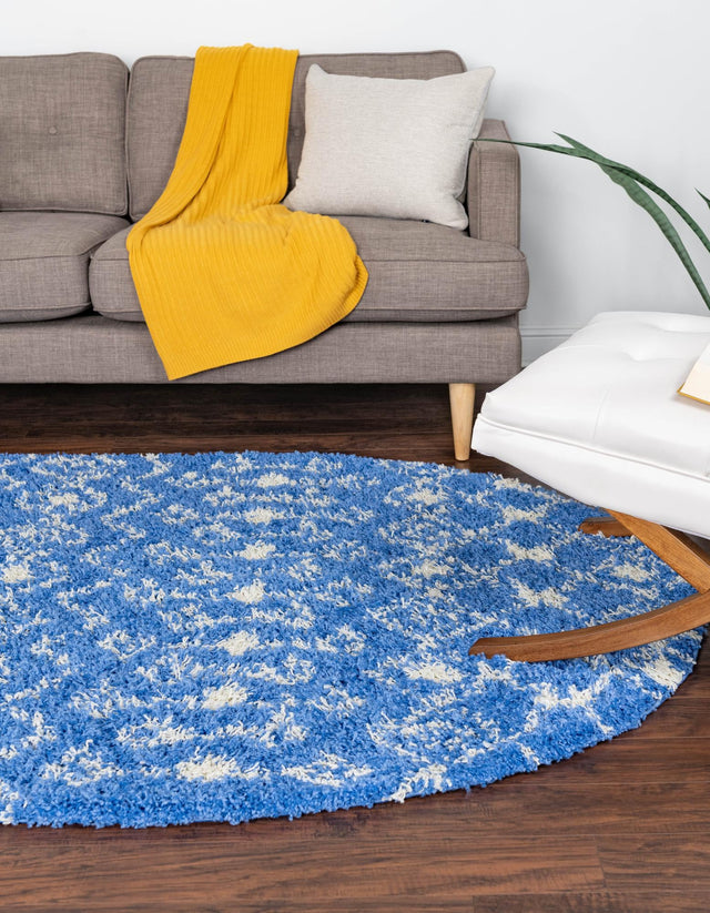 Periwinkle Blue 5' 3 x 8' Moroccan Trellis Shag Oval Area Rug Thick Soft Touch Fluffy & Plush Shaggy Pile 100% Polypropylene Geometric Traditional Carpet for Sale at Rug Engine