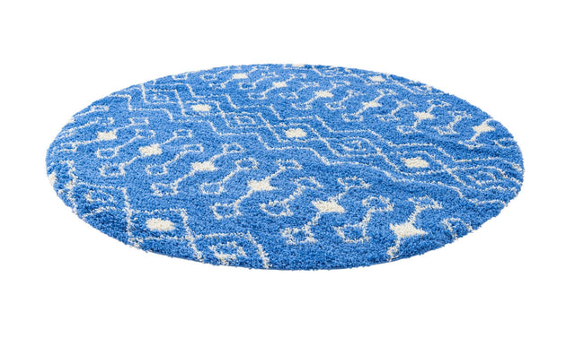 Periwinkle Blue 7' 10 x 7' 10 Moroccan Trellis Shag Round Area Rug Thick Soft Touch Fluffy & Plush Shaggy Pile 100% Polypropylene Geometric Traditional Carpet for Sale at Rug Engine