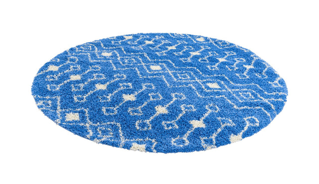 Periwinkle Blue 7' 10 x 7' 10 Moroccan Trellis Shag Round Area Rug Thick Soft Touch Fluffy & Plush Shaggy Pile 100% Polypropylene Geometric Traditional Carpet for Sale at Rug Engine