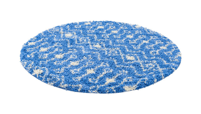 Periwinkle Blue 5' 3 x 5' 3 Moroccan Trellis Shag Round Area Rug Thick Soft Touch Fluffy & Plush Shaggy Pile 100% Polypropylene Geometric Traditional Carpet for Sale at Rug Engine