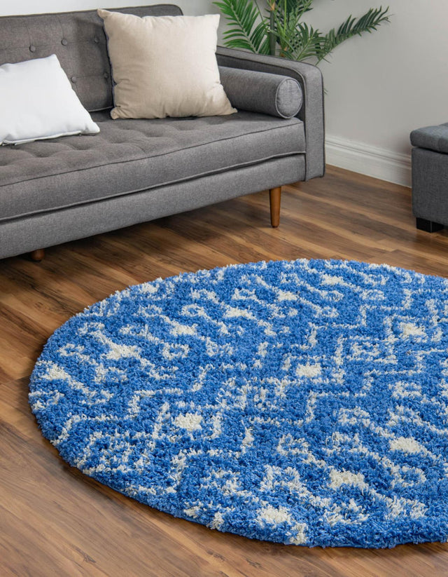 Periwinkle Blue 3' 3 x 3' 3 Moroccan Trellis Shag Round Area Rug Thick Soft Touch Fluffy & Plush Shaggy Pile 100% Polypropylene Geometric Traditional Carpet for Sale at Rug Engine