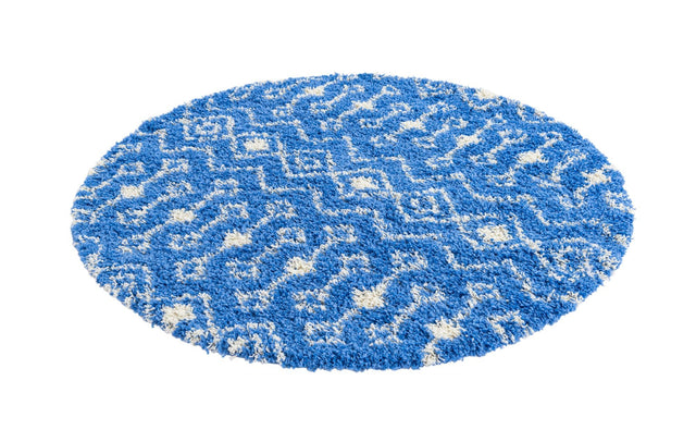 Periwinkle Blue 5' 3 x 5' 3 Moroccan Trellis Shag Round Area Rug Thick Soft Touch Fluffy & Plush Shaggy Pile 100% Polypropylene Geometric Traditional Carpet for Sale at Rug Engine