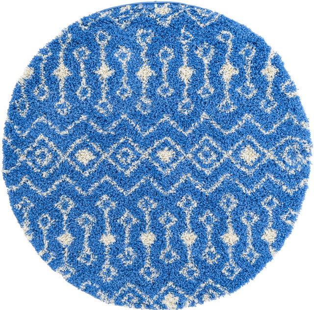 Periwinkle Blue 5' 3 x 5' 3 Moroccan Trellis Shag Round Area Rug Thick Soft Touch Fluffy & Plush Shaggy Pile 100% Polypropylene Geometric Traditional Carpet for Sale at Rug Engine