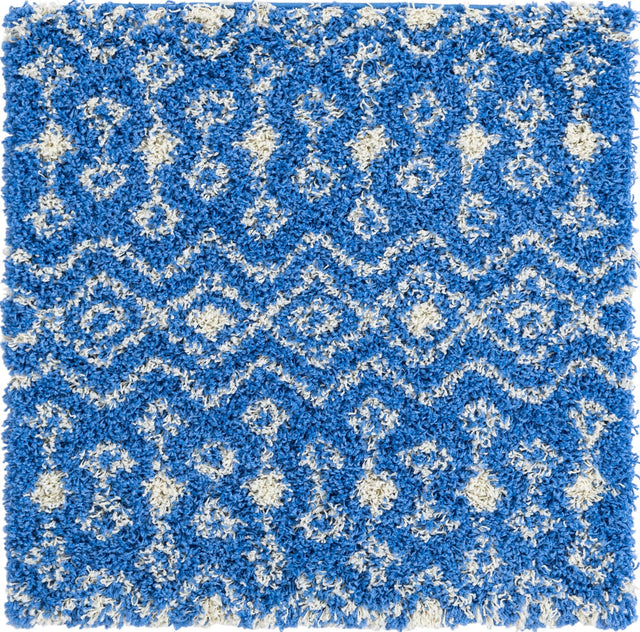 Periwinkle Blue 3' 3 x 3' 3 Moroccan Trellis Shag Square Area Rug Thick Soft Touch Fluffy & Plush Shaggy Pile 100% Polypropylene Geometric Traditional Carpet for Sale at Rug Engine