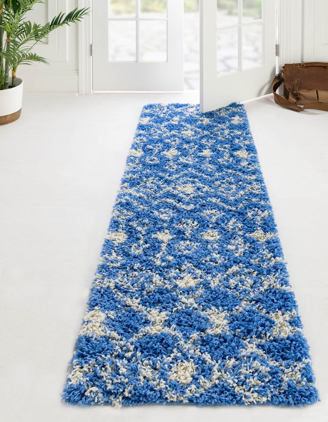 Periwinkle Blue 2' x 8' Moroccan Trellis Shag Runner Area Rug Thick Soft Touch Fluffy & Plush Shaggy Pile 100% Polypropylene Geometric Traditional Carpet for Sale at Rug Engine