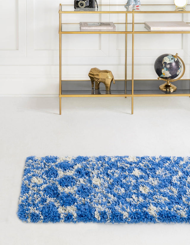 Periwinkle Blue 2' x 6' Moroccan Trellis Shag Runner Area Rug Thick Soft Touch Fluffy & Plush Shaggy Pile 100% Polypropylene Geometric Traditional Carpet for Sale at Rug Engine