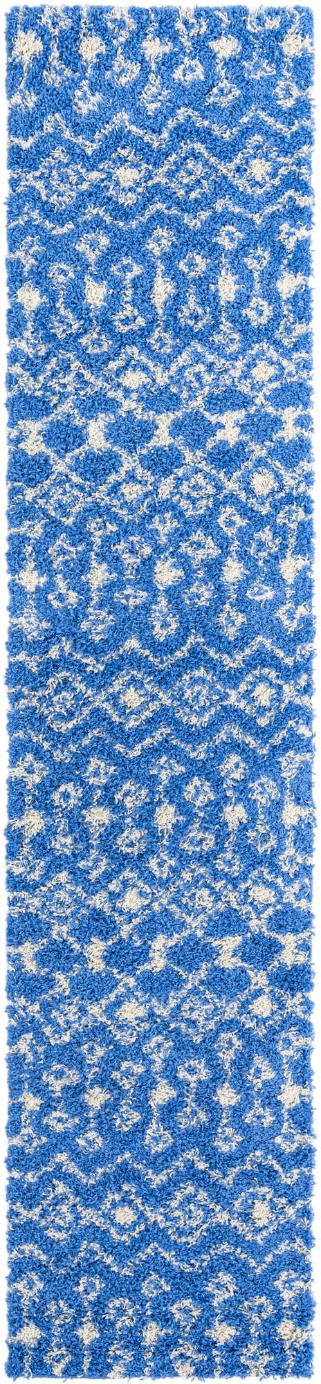 Periwinkle Blue 2' 7 x 12' Moroccan Trellis Shag Runner Area Rug Thick Soft Touch Fluffy & Plush Shaggy Pile 100% Polypropylene Geometric Traditional Carpet for Sale at Rug Engine