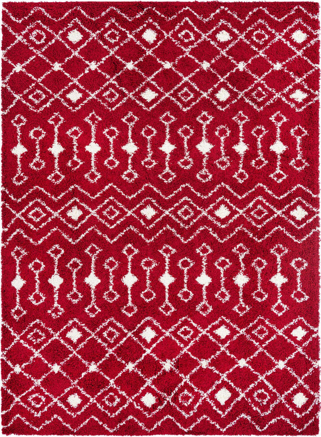 Burgundy Red 9' x 12' Moroccan Trellis Shag Rectangle Area Rug Thick Soft Touch Fluffy & Plush Shaggy Pile 100% Polypropylene Geometric Traditional Carpet for Sale at Rug Engine