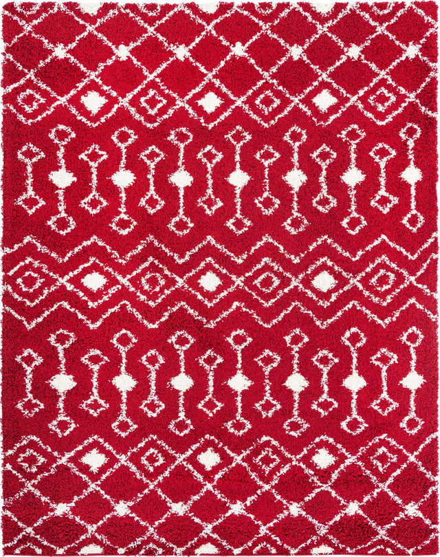 Burgundy Red 7' 10 x 10' Moroccan Trellis Shag Rectangle Area Rug Thick Soft Touch Fluffy & Plush Shaggy Pile 100% Polypropylene Geometric Traditional Carpet for Sale at Rug Engine