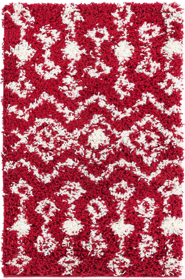 Burgundy Red 2' x 3' 1 Moroccan Trellis Shag Rectangle Area Rug Thick Soft Touch Fluffy & Plush Shaggy Pile 100% Polypropylene Geometric Traditional Carpet for Sale at Rug Engine