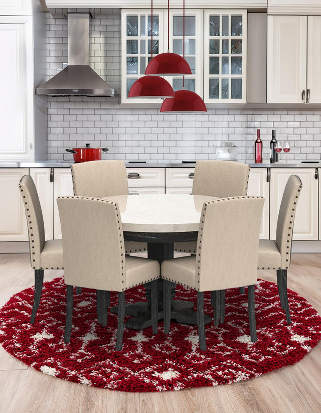 Burgundy Red 3' 1 x 3' 1 Moroccan Trellis Shag Round Area Rug Thick Soft Touch Fluffy & Plush Shaggy Pile 100% Polypropylene Geometric Traditional Carpet for Sale at Rug Engine