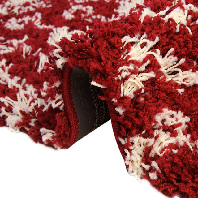 Burgundy Red 6' 1 x 6' 1 Moroccan Trellis Shag Round Area Rug Thick Soft Touch Fluffy & Plush Shaggy Pile 100% Polypropylene Geometric Traditional Carpet for Sale at Rug Engine