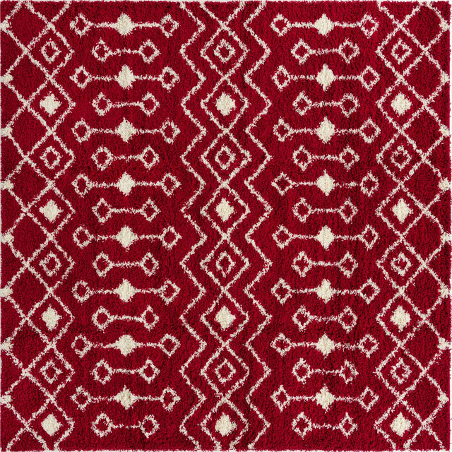Burgundy Red 10' x 10' Moroccan Trellis Shag Square Area Rug Thick Soft Touch Fluffy & Plush Shaggy Pile 100% Polypropylene Geometric Traditional Carpet for Sale at Rug Engine