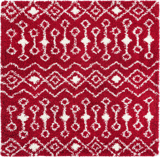 Burgundy Red 6' 1 x 6' 1 Moroccan Trellis Shag Square Area Rug Thick Soft Touch Fluffy & Plush Shaggy Pile 100% Polypropylene Geometric Traditional Carpet for Sale at Rug Engine