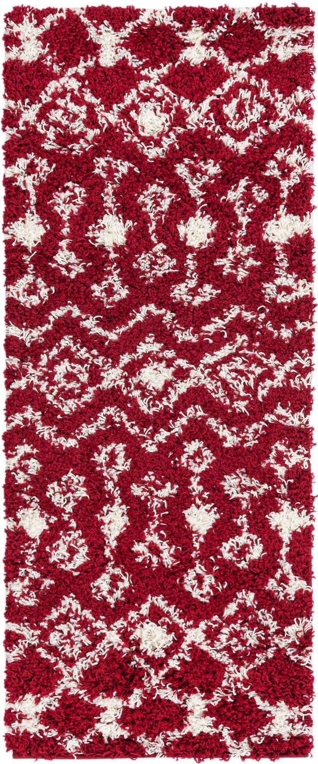 Burgundy Red 2' x 5' 1 Moroccan Trellis Shag Runner Area Rug Thick Soft Touch Fluffy & Plush Shaggy Pile 100% Polypropylene Geometric Traditional Carpet for Sale at Rug Engine