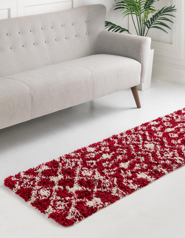 Burgundy Red 2' 7 x 12' Moroccan Trellis Shag Runner Area Rug Thick Soft Touch Fluffy & Plush Shaggy Pile 100% Polypropylene Geometric Traditional Carpet for Sale at Rug Engine