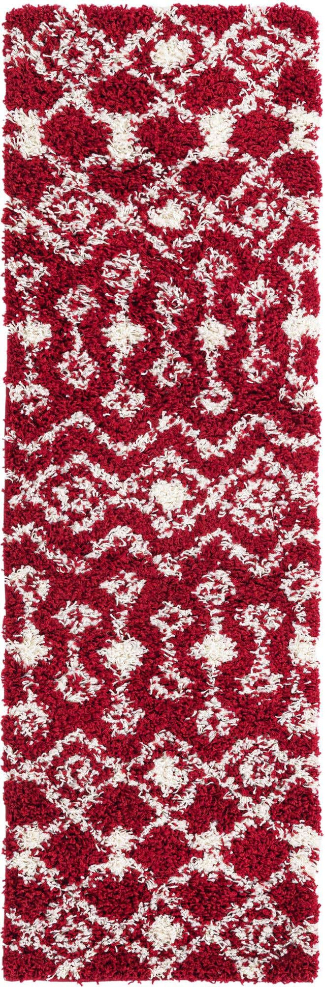 Burgundy Red 2' x 6' 1 Moroccan Trellis Shag Runner Area Rug Thick Soft Touch Fluffy & Plush Shaggy Pile 100% Polypropylene Geometric Traditional Carpet for Sale at Rug Engine