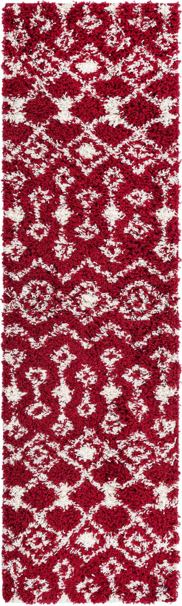Burgundy Red 2' x 7' 1 Moroccan Trellis Shag Runner Area Rug Thick Soft Touch Fluffy & Plush Shaggy Pile 100% Polypropylene Geometric Traditional Carpet for Sale at Rug Engine